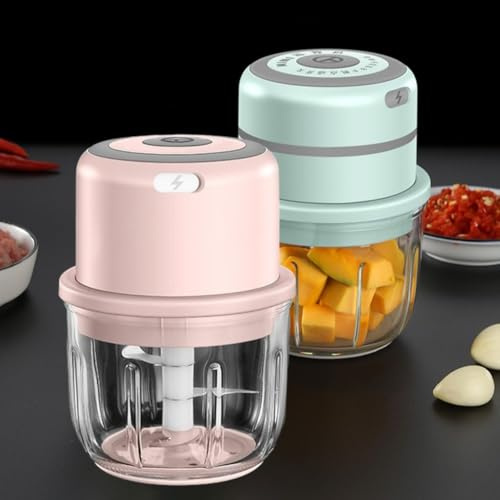 ZYNCUE Procesador eléctrico inalámbrico de 300 ml con hoja de acero inoxidable 304 para ajo, hierbas, frutos secos, verduras, para rosa/verde/blanco