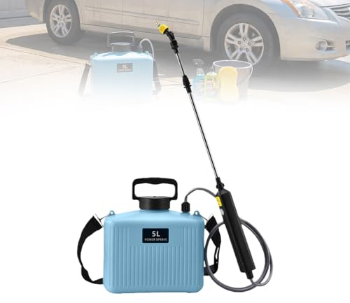 Akku Drucksprüher 5L, Elektrischer Pflanzensprüher mit 3 Nebeldüsen, USB-Aufladbarer Griff, Einziehbarer Stab, Verstellbarer Schultergurt, Elektrisches Sprühgerät, Gartenspritze für Rasen Garten