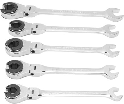 Ausla Set di 5 Chiavi a Cricchetto Aperte a Doppia estremità, Chiave a Cricchetto con Testa Flessibile 5 Oscillante per Freno Carburante AC Include 10 Mm 11 Mm 13 Mm 14 Mm 17 Mm