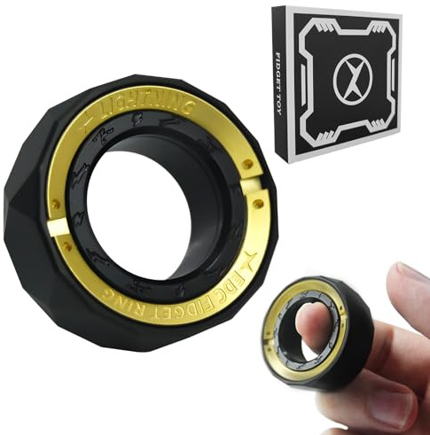 Fidget Toys Adults, Dual Mode Silent Fidget Spinner & Fidget Ring, Black B | Stainless Steel Compact and Wearable EDC Fidgets gadgets for Stress Relief, Anxiety & Focus, Gifts for Men & Women