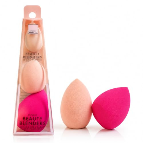 Foundation Sponge – Infused Foundation Beauty Blenders – 3 Color Shade Shaped - in Sponge Holder Case - for Liquid Foundation, Powder, Sunscreen, Cream