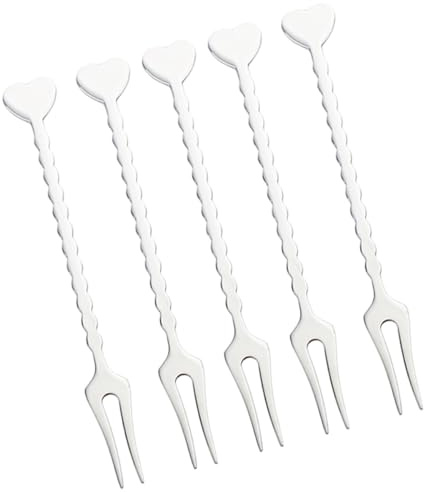 TOPPERFUN 5pezzi Forchettine da Frutta in Acciaio Inox Forchetta da Dessert e Torta Stuzzicadenti per Casa e Ristorante Design Stile Cuore Resistente e Pratico