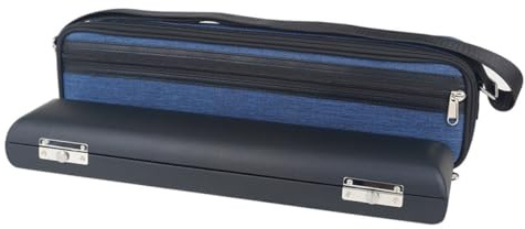 CVUTOVO Thickened Oxford Flannel Flute Bag with 16 and 17 Hole Storage, Portable Blue-black Flute Carrying Pouch with Cotton Lining for Wind Instrument Protection