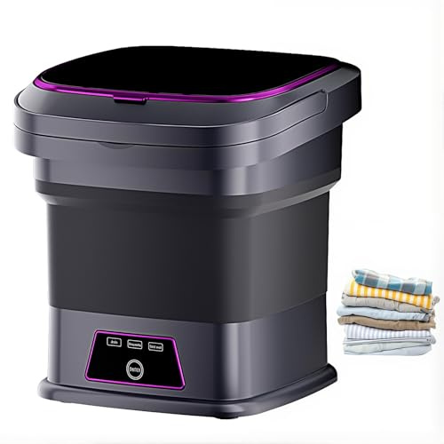Mini Lavatrice Pieghevole, Lavatrice Portatile da 13 Litri, 3 Modalità di Lavaggio con Cestello Centrifuga, Touchscreen, Funzionamento con Un Solo Pulsante, Lavatrici da Viaggio per Vestiti Del black