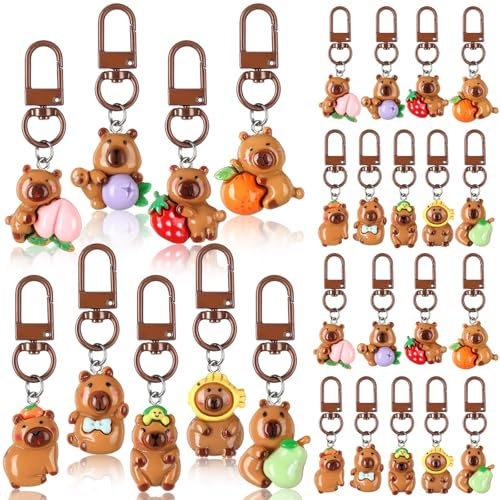 Lot de 30 Porte-Clés Capybara Mignons en Résine, Accessoires Kawaii, Porte-Clés du Capybara, Décoration de Sac et Clés, Cadeau pour Femme, Enfant ou Amateur d’Animaux, pour Noël, Anniversaire et Fêtes