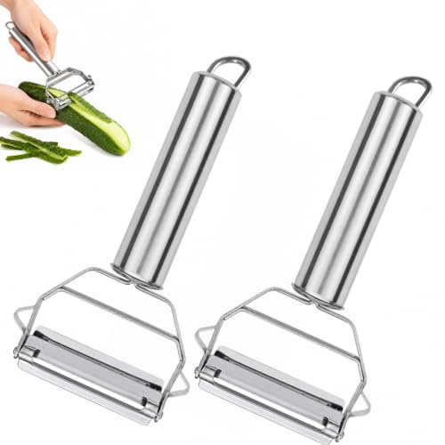 ZENQARI 2 Pezzi Pelapatate in Acciaio Inox, Sbucciatore Multifunzione con Doppia Lama per Verdura e Frutta, Ideale per Cucina, Campeggio e Casa – Argento
