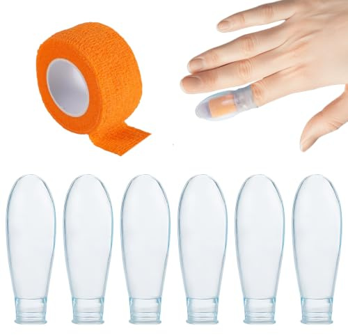 Doigtier Silicone Pour Doigt Set – 6 Pièces Protege Doigt Silicone + 1 Rouleau De Bandage Protecteur, Protege Orteil, Pour Protéger Les Plaies Pendant La Douche Ou La Natation (85 X 25 MM)