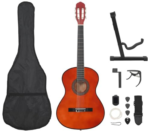 Ziaphsol Lot de 12 guitares classiques pour débutants 4/4 99 cm en bois de tilleul avec accordeur capodastre, manivelle à cordes et support de guitare pour exercice de studio