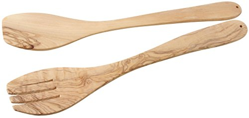 Fackelmann Salatbesteck 30 cm OLIVE, Salatbesteck aus Holz spülmaschinenfest, Salatgabel und Salatlöffel, Design- Salatbesteck aus Oliven-Holz, robust und mit unverkennbarer Maserung (Farbe: Braun), Menge: 1 Stück