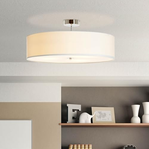 Lightbox LED Deckenlampe mit Textilschirm - runde Deckenleuchte 60 cm Durchmesser - Lampe Wohnzimmer & Schlafzimmer - E-27 Fassung exkl. LED
