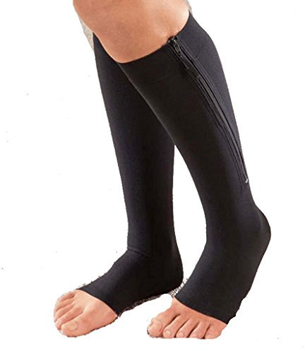 amara-global 1 PAAR Kompressionsstrümpfe Stützstrümpfe Kniesocken Reißverschluss ZiP Up (L/XL, SCHWARZ)