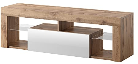 Selsey TV Schrank Board Sideboard Fernsehtisch Fernsehschrank 140 cm Stehend Eiche Lancelot Weiß Bianko