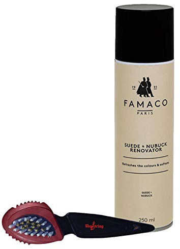 Famaco Suede/Nubuck Shoe and Bag Renovator Spray with Suede Cleaning Buzz Brush