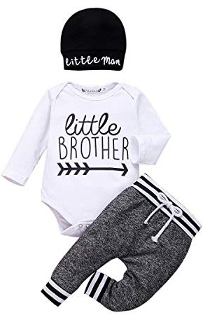 Geagodelia 3tlg Baby Jungen Kleidung Outfit | Babykleidung Set, Langarm Body Top + Hose + Mütze, Neugeborene Weiche Warme Babyset, Herbst Frühling Bekleidung