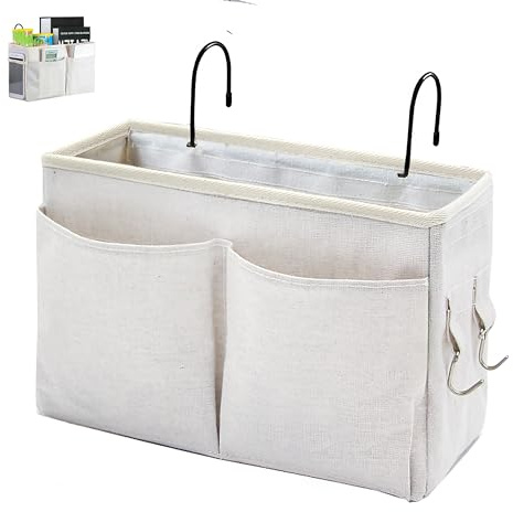 Someteth Bedside Caddy Organizer/Bedside Hanging Storage Bag Multi-Function Caddy for Bunk bed Hospital Beds Dorm Bed Rails, Holders Books Glasses Phones Magazine(White)