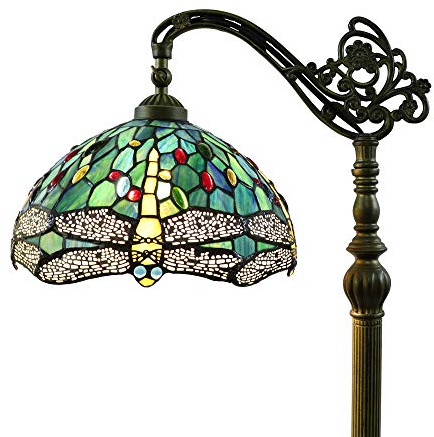 Tokira Tiffany-Stil Bodenleuchten Wohnzimmer Vintage E27, Tageslichtlampe Stehlampe Salon, Leselampe Nachtlicht für Kinderzimmer, Blau Libelle Glasmalerei Lampenschirm(Ohne Glühbirnen)