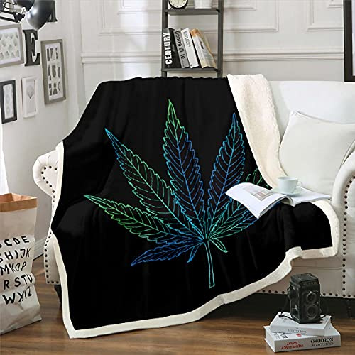Loussiesd Leaf Sherpa Blanket for Girls Boys Teens Marijuana Weed Leaf Fleece Throw Blanket Chic Bright Cannabis Leaves Plush Vibrant Botanical Fuzzy for Sofa Bed,Single 50x60 Inch