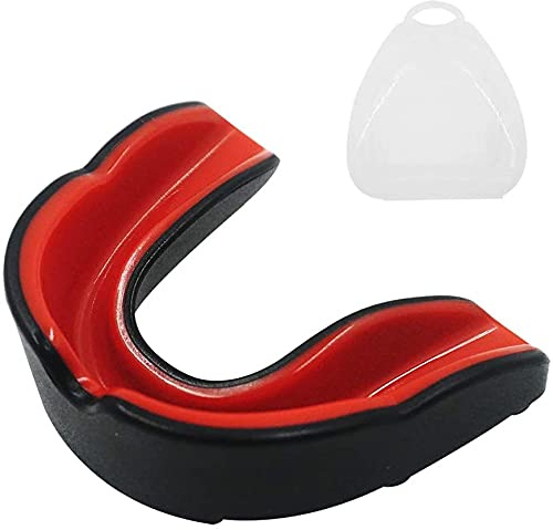 Sport Protège-Dents - Protection intégrale pour Enfants - Concu pour Faire du Sport -pour Tous Les Sports, notamment Le Rugby, MMA, Hockey, Judo, Karate, Les Arts Martiaux et la Boxe (Noir rougeâtre)
