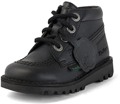 Kickers Unisex Kids Leather Alternative Kick Hi Classic Ankle Boots with Zip | Plant Based Material | Extra Comfortable | Added Durability | Premium Quality, Black, 7 UK Child