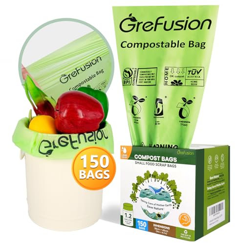 GreFusion Compostable Trash Bags for Kitchen Compost Bin 1.2 Gallon,150 Count,Compost Bags Small for Food Scrap Waste Bags for Countertop Bin Certified by BPI,ASTM D6400 and OK Compost