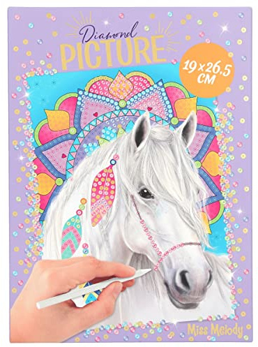 Depesche 11658 Miss Melody Create your Diamond - Bild-Vorlage mit Pferde-Motiv und Mandala-Hintergrund zum Gestalten, Diamond Painting-Set inklusive Glitzer-Steinchen in 7 Farben, Schälchen und Applikator