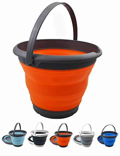 SAMMART Zusammenklappbarer Kunststoffeimer – Faltbare Wanne – Tragbarer Wassereimer zum Angeln – Platzsparender Wassertopf für den Außenbereich (Grau/Orange, 8,5 l rund)