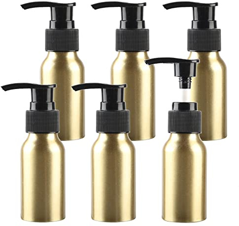 ZEOABSY 6 Stück 50 ml Leere Rund Gold Aluminium Flasche mit Seifenspender, 150ml Lotionspender Gelspender mit Schwarz Pumpenkopf zum befüllen für Kosmetik Cremigen Substanzen,Lotionen Reisen