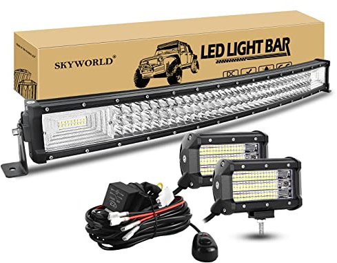 SKYWORLD 81cm 405W Gebogen LED Arbeitsscheinwerfer Bar Led Lichtleiste, 2 x 13cm 135W Auto Flutlicht Zusatzscheinwerfer Offroad Beleuchtung mit 12V kabelbaum kit für Auto LKW KFZ Traktor 4x4 | 80 cm 405W Zusazuscheinwefer Bar, 2 x 13 cm 135W Led Scheinwerfer mit 12V kabelbaum für Auto Offroad Traktor SUV LKW KFZ 4x4