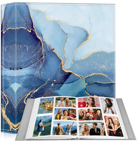 Fintie Fotoalbum, 10 x 15 cm, 300 Taschen, großes Fassungsvermögen, veganes Leder, Bucheinband für Familie, Hochzeit, Jahrestag, Baby, Urlaub, Bilder, Ozeanmarmor