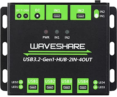 Waveshare Industrial Grade USB HUB, Extending 4X USB 3.2 Ports, Switchable Dual Hosts, Multi Protections