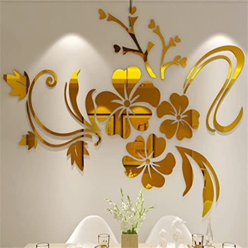 Wandaufkleber aus Acryl Frische Blumen Reflektor Ball Raum Badezimmer Dekor Acryl Wandspiegel unregelmäßiger Spiegel Wohnzimmer Dekoration Mini Aufkleber Spiegel Gold Chrome (Color : Bronze, Size :
