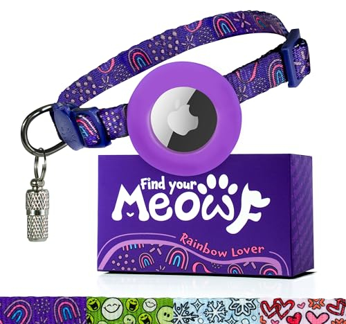 AirTag Katzenhalsband, MEOWF Katzen-Tracker-Halsband mit Airtag-Halter, Sicherheitsverschluss und Namensschild, kompatibel mit Apple Airtag, für Katzen, Kätzchen und kleine Hunde