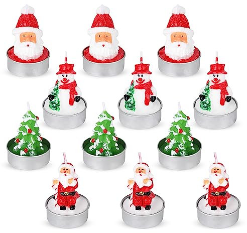 Gukasxi Lot de 12 Bougies Chauffe-Plat de Noël Faites à la Main - Père Noël, Bonhomme de Neige, Gland - Non Parfumées pour Décoration de la Maison et Cadeaux