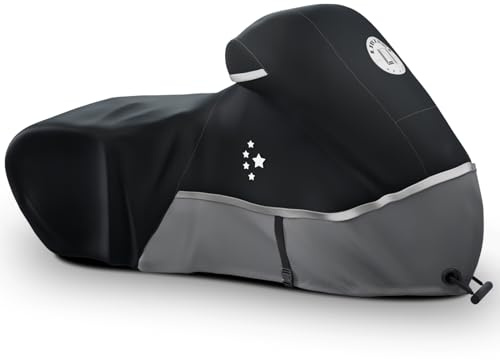 LI LIBZAKI Funda para Moto 420D Resistente para Todas Las Estaciones, Universal, Impermeable, protección para Exteriores, 218,4 cm, XL, Color Negro y Gris