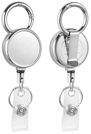 2 Stück Schwere Versenkbare Ausweishalter Ausziehbar, FadyRaye Alle Metall Einziehbarer Schlüsselanhänger Schlüsselrolle mit Karabiner Gürtel-Clip Schlüsselring für Name Karte [55cm Stahldrahtkabel]