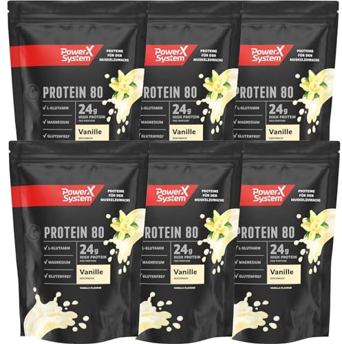 Power System Protein 80 Vanille, Proteinpulver mit 24 g Eiweiß, 6 x 360 g