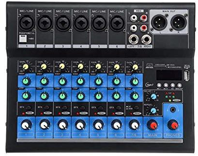 Mesas de mezclas de estudio, micrófono digital de 8 canales, consola mezcladora de sonido, 48 V, Bluetooth, potente amplificador mezclador de audio profesional para karaoke, ideal para clubes o bare