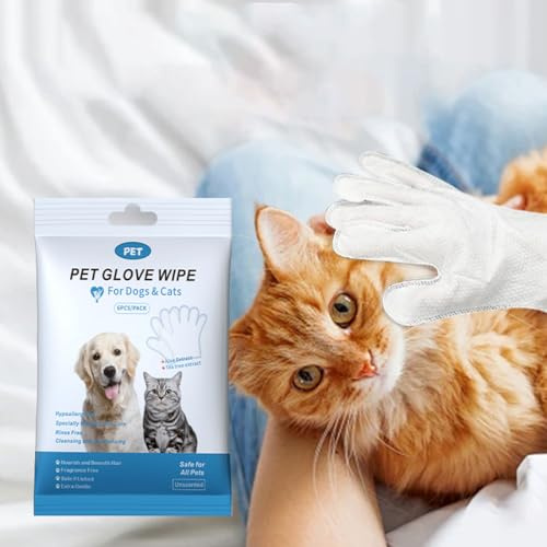 Reinigungs- und desodorierende Fellpflegehandschuhe,Handschuhtücher für Haustiere, Hundetücher für die tägliche Körperpflege, Fellpflegetücher für Katzen, geruchs- und parfümfrei, 1er-Pack/6 Stück