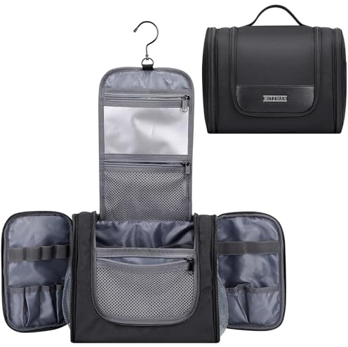 WITZMAN Kulturbeutel Herren Nylon Hängend Wasserfest Reise Kosmetiktasche | Mit Nass-Trennfach, Vielen Fächern für Ordentliche Aufbewahrung, Leicht, Große Kapazität, Für Reisen, Bad, B690 Schwarz