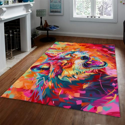 Bunte Tiere Teppiche Pop Art rutschfeste waschbare Matte Graffiti Wölfe Kleine Tür Fußmatte Wohnzimmer Schlafzimmer Eingangsbereich Dekoration 150x200cm