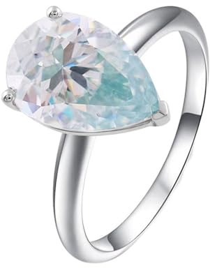 Epinki Echter Schmuck, 9K Au375 Weißgold Ringe, Klassiker Solitär Trauringe mit Tropfen 1ct Moissanit Hell Blau, Gold 750 Pärchen Ringe Eheringe Gr.51 (16.2)