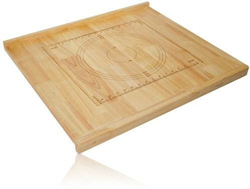 Whemyreat 2-in-1 Schneidebrett 60 x 50 x 3 cm aus 100% natur Gummiholz, Messmarkierungen auf der Vorderseite, große Arbeitsfläche, Küchenbrett mit Anschlagkante, Frühstücksbrettchen als Servierbrett