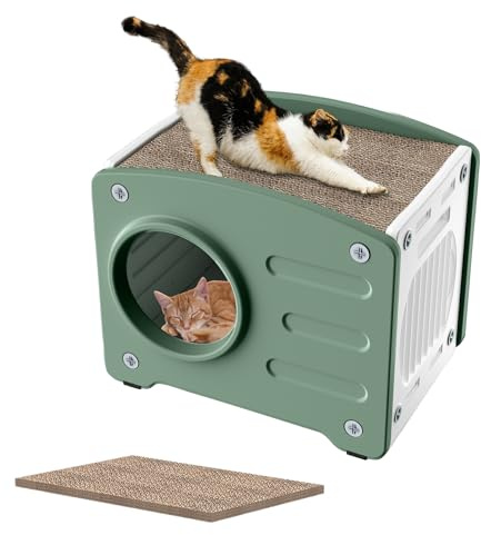 YARDIN Casa para gatos con tabla rascadora para gatos para interior y exterior, resistente al invierno, cueva para gatos de polipropileno, para interior y exterior, ventilada, armario para gatos,