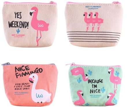 4 stycken flamingo-plånbok, kanvasplånbok, kortförvaringsväska, artikelförvaringsväska, barnplånbok, flerfärgad, S, Modern