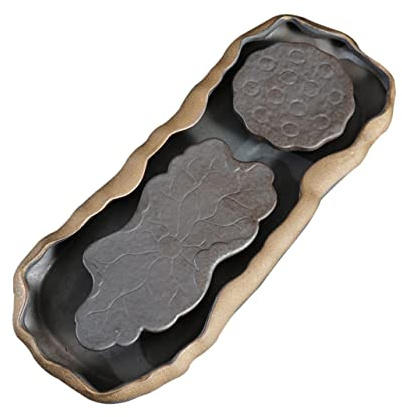SHOWERORO Plateau à Thé Céramique Pour Cérémonie Kung Fu Plateau Lotus Double Support Eaux Usées Intégré Compact Et Facile à Nettoyer Pour Usage Domestique Et Service Thé Japonais