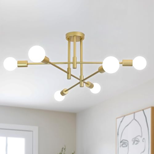 WTUOING Sputnik Kronleuchter 6 Flammig Deckenlampe Vintage Gold Kronleuchter Modern E27 Fassung für Wohnzimmer Küche Schlafzimmer Esszimmer