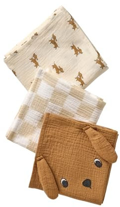 VERTBAUDET Mullwindeln aus Baumwollgaze, Achille, Beige, 3 Stück