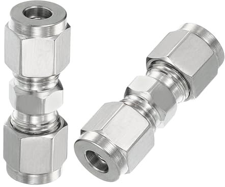 PATIKIL Unione Raccordo Tubo a Compressione in Acciaio Inossidabile 304 1/4 ID x 9/16 OD, 2 Pz Connettore Dritto per Tubi per Sistemi di Irrigazione Giardino Acqua, Argento