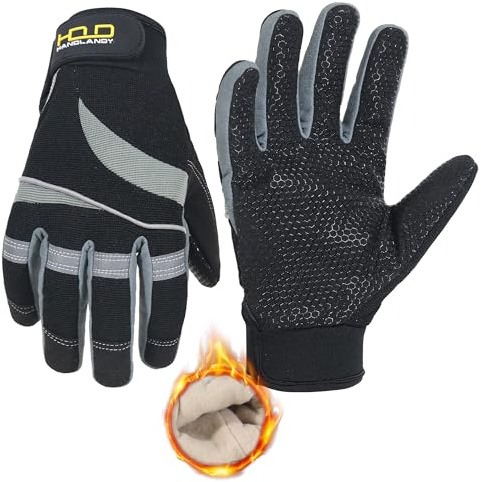HANDLANDY Thermal Winter Work Gloves, Padded Safety Working Gloves, Cold Weather Mechanic Freezer Warehouse Construction Gloves (Grey-Grip, L)