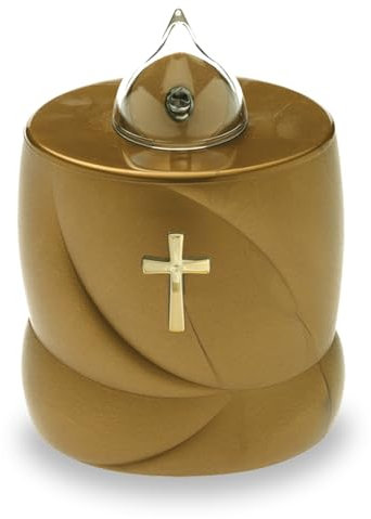 AROBA LED Grave Candle - Flickering Effect - Long Burning Time up to 200 Days - Reusable Cemetery Candle - Gold Holy Cross